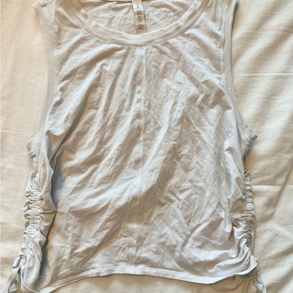 Lululemon White Sleeveless Ruched Side Top
